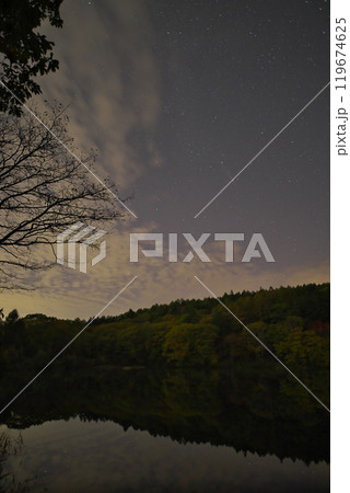天の川と紫金山アトラス彗星と紅葉リフレクション 119674625