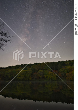 天の川と紫金山アトラス彗星と紅葉リフレクション 天の川と紫金山アトラス彗星と紅葉リフレクション 119674627