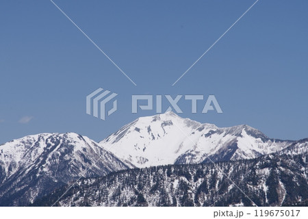 5月上旬の立山黒部アルペンルート　黒部平から後立山連峰（鹿島槍ヶ岳　布引山　牛首山）の眺め 119675017