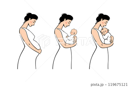 Mother s day. Pregnancy and motherhood illustration set, pregnant woman, mother with child. Hand drawn vector sketch. Vector isolated Mother s day. Pregnancy and motherhood illustration set, pregnant woman, mother with child. Hand drawn vector sketch. Vector isolated 119675121