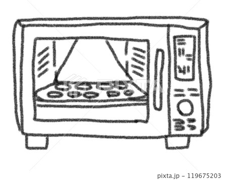 鉛筆画風のクッキーを焼いてるオーブンの線画イラスト 119675203