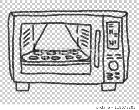 鉛筆画風のクッキーを焼いてるオーブンの線画イラスト 119675203