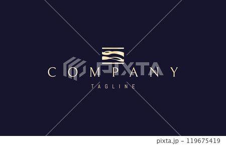 Vector golden logo with abstract image of sea waves in decorative style. 119675419