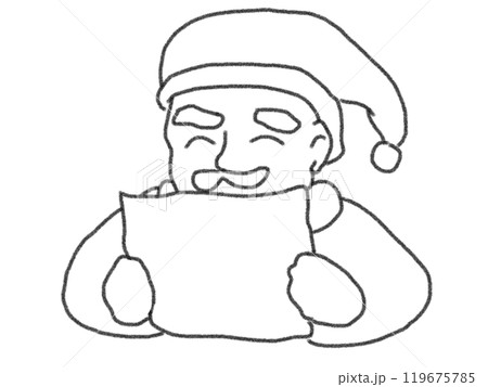 鉛筆画風の手紙を読むサンタの線画イラスト 119675785