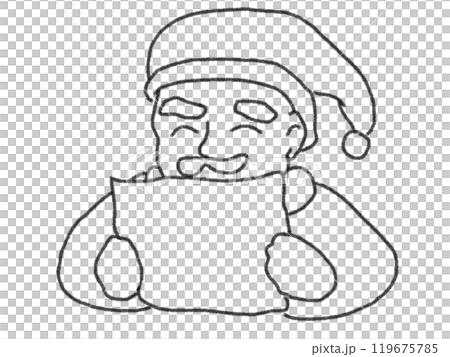 鉛筆画風の手紙を読むサンタの線画イラスト 119675785