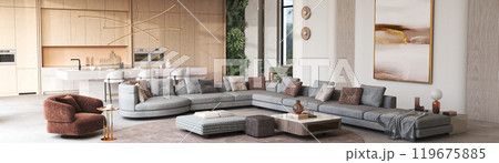 Experience the modern and luxurious living room featuring stylish furniture and exquisite decor, 3d rendering 119675885