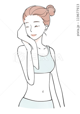 汗を拭う女性のイラスト 119677913