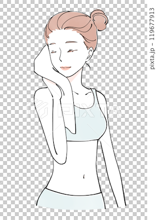 Illustration of a woman wiping sweat Illustration of a woman wiping sweat 119677913
