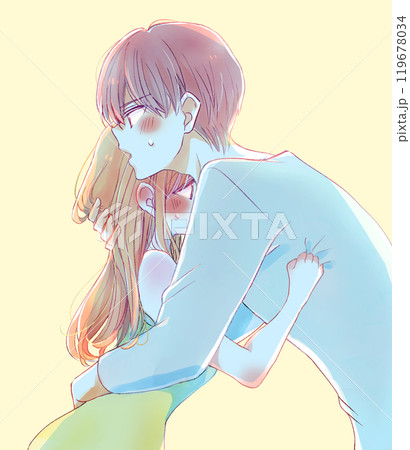 たどたどしく抱き合う男女 逆光 たどたどしく抱き合う男女 逆光 119678034