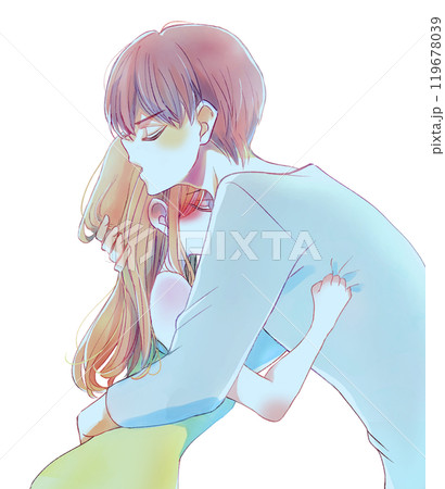 切ない表情で抱き合う男女 119678039
