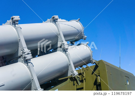anti-aircraft missile launcher against the sky anti-aircraft missile launcher against the sky 119678197