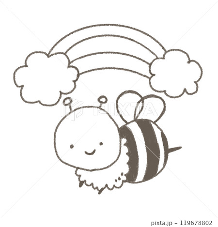 飛んでいるかわいいミツバチのキャラクター 線画 飛んでいるかわいいミツバチのキャラクター 線画 119678802