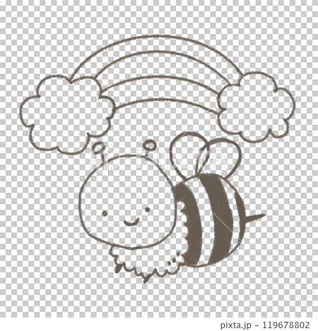飛んでいるかわいいミツバチのキャラクター 線画 飛んでいるかわいいミツバチのキャラクター 線画 119678802