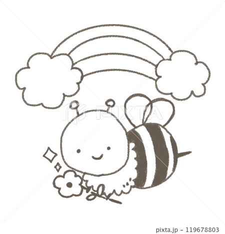花を持って飛んでいるかわいいミツバチのキャラクター 線画 花を持って飛んでいるかわいいミツバチのキャラクター 線画 119678803