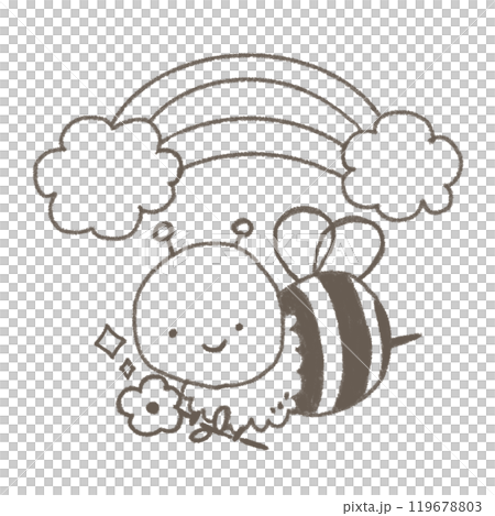花を持って飛んでいるかわいいミツバチのキャラクター 線画 花を持って飛んでいるかわいいミツバチのキャラクター 線画 119678803