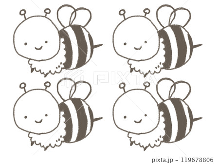 飛んでいるかわいいミツバチのキャラクター 線画 119678806