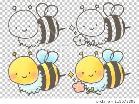 可愛的蜜蜂人物與花線畫飛翔 可愛的蜜蜂人物與花線畫飛翔 119678808