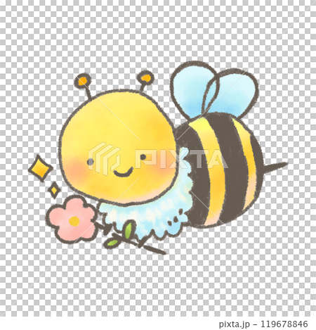 A cute bee character flying happily with a flower 119678846
