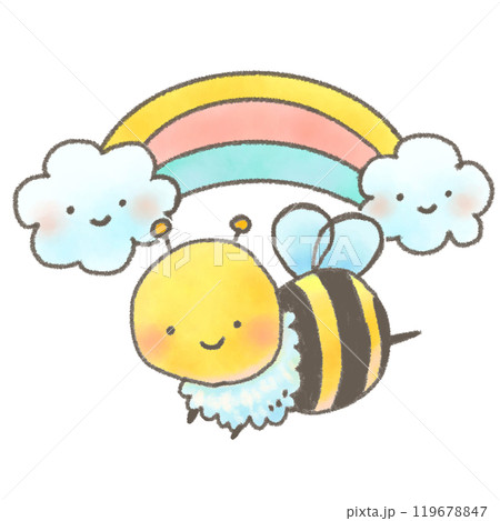 楽しそうに飛んでるかわいいミツバチのキャラクター  119678847
