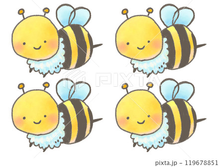 楽しそうに飛んでるかわいいミツバチのキャラクター  セット 119678851