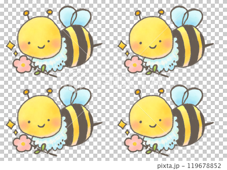 A cute bee character flying happily with a flower 119678852