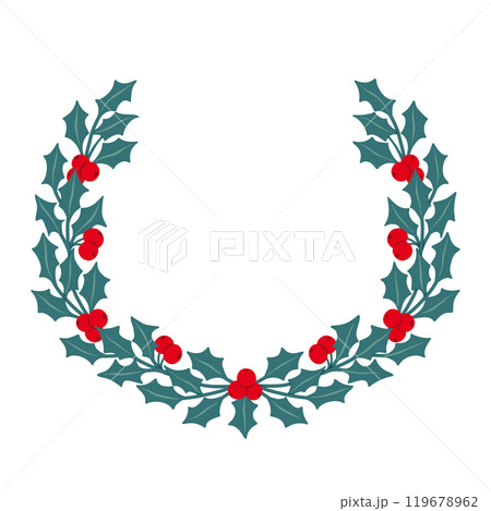 Holly Wreath with Leaves and Red Berries for Winter Holiday Graphic Design, Greeting Card, Invitation, Postcard 119678962