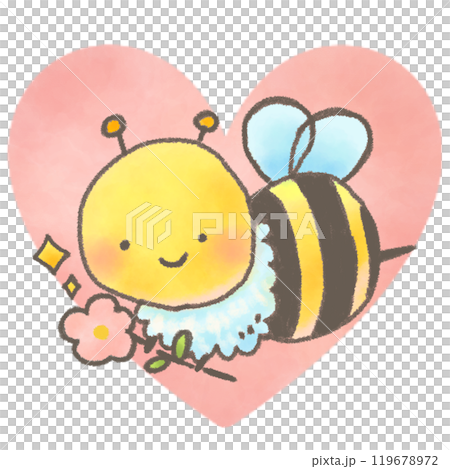 可愛的蜜蜂角色手捧花快樂地飛翔 119678972