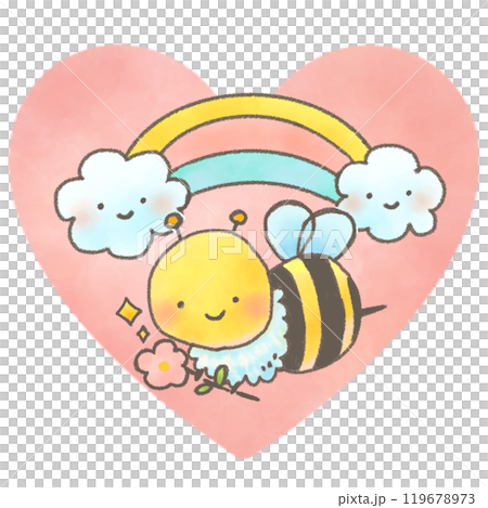 可愛的蜜蜂角色手捧花快樂地飛翔 可愛的蜜蜂角色手捧花快樂地飛翔 119678973