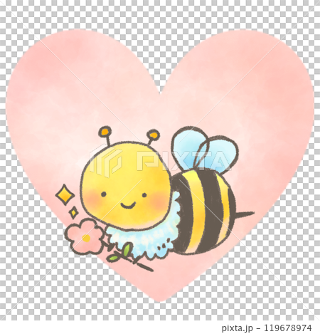 A cute bee character happily flying with a flower 119678974