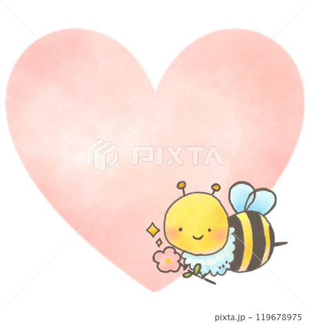 お花を持って楽しそうに飛ぶかわいいミツバチのキャラクター お花を持って楽しそうに飛ぶかわいいミツバチのキャラクター 119678975