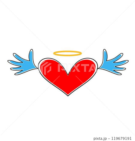 Heart icon vector. Heart with wings and halo isolated on white background. Heart symbol of Valentine's day. Heart icon vector. Heart with wings and halo isolated on white background. Heart symbol of Valentine's day. 119679191