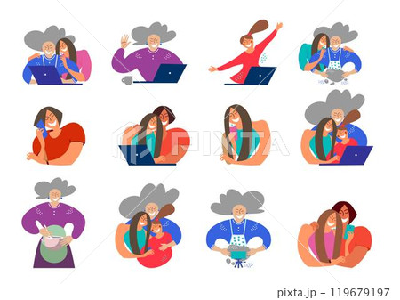 A set of Happy smiling people in different activities A set of Happy smiling people in different activities 119679197