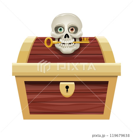 Chest box and skull with key 119679638