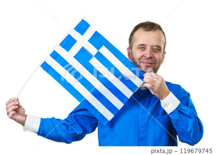 Happy man holding Greek flag 119679745