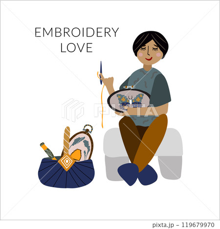 Girl bipoc embroidery needlework vector artwork 119679970