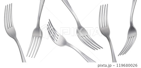 Forks isolated on white background with clipping path, full depth of field, package design element Forks isolated on white background with clipping path, full depth of field, package design element 119680026
