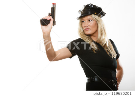 Policewoman cop with gun 119680201