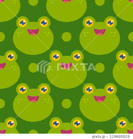 Vector seamless pattern of cute green frogs. Kawaii frogs pattern. Vector seamless pattern of cute green frogs. Kawaii frogs pattern. 119680829