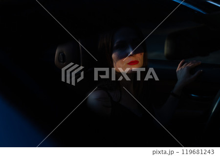 woman driving car red lipstick fashion lifestyle woman driving car red lipstick fashion lifestyle 119681243