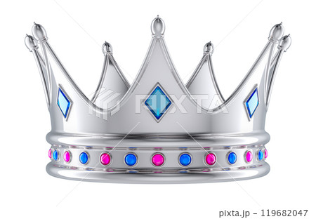 Royal Crown, platinum or silver with gems. 3D rendering 119682047