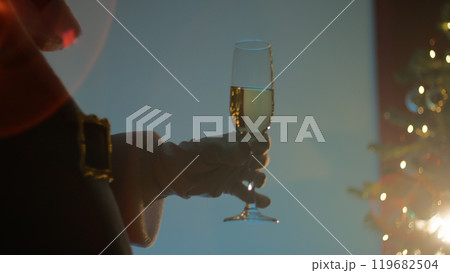Santa Claus drinking and relaxing with a glass of wine Santa Claus drinking and relaxing with a glass of wine 119682504