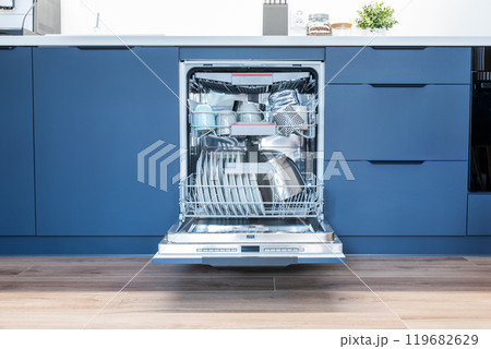 Blue dishwasher in a modern kitchen 119682629
