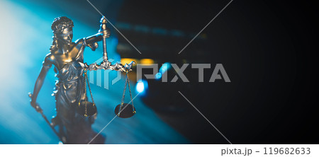 Lady Justice figurine on table. Law and justice 119682633