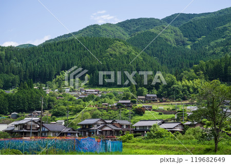 《日本の田舎の風景》新緑の季節を迎えた岐阜県馬瀬地区 119682649