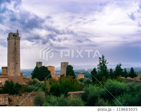 Tower of San Gimignano, Tuscany, Italy.View from the observation desk Tower of San Gimignano, Tuscany, Italy.View from the observation desk 119683035