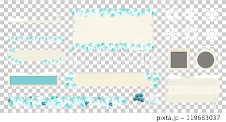 Natural wood frame set for winter (vector, decoration, sign, snowflake, no text) 119683037