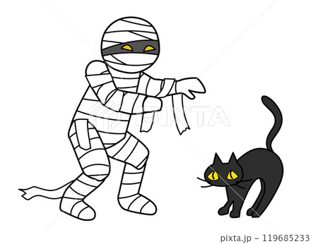ハロウィンのミイラ男と黒猫 ハロウィンのミイラ男と黒猫 119685233
