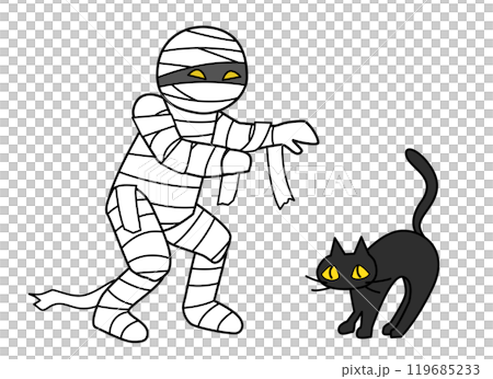 ハロウィンのミイラ男と黒猫 ハロウィンのミイラ男と黒猫 119685233