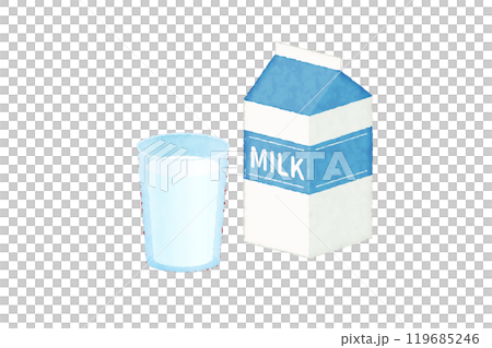 Vector illustration of a watercolor glass of milk and a milk carton Vector illustration of a watercolor glass of milk and a milk carton 119685246