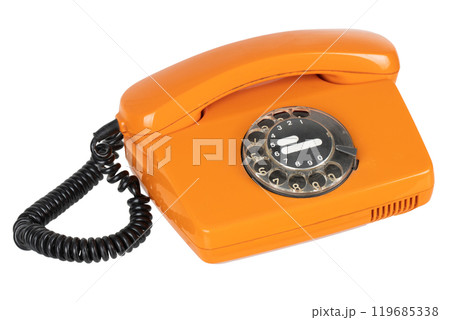 Old vintage orange rotary phone 119685338